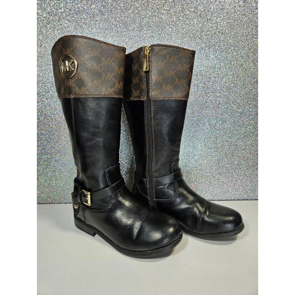 MICHAEL KORS Eardley Kids Logo Monogram Tall Riding Boots Child Size 13